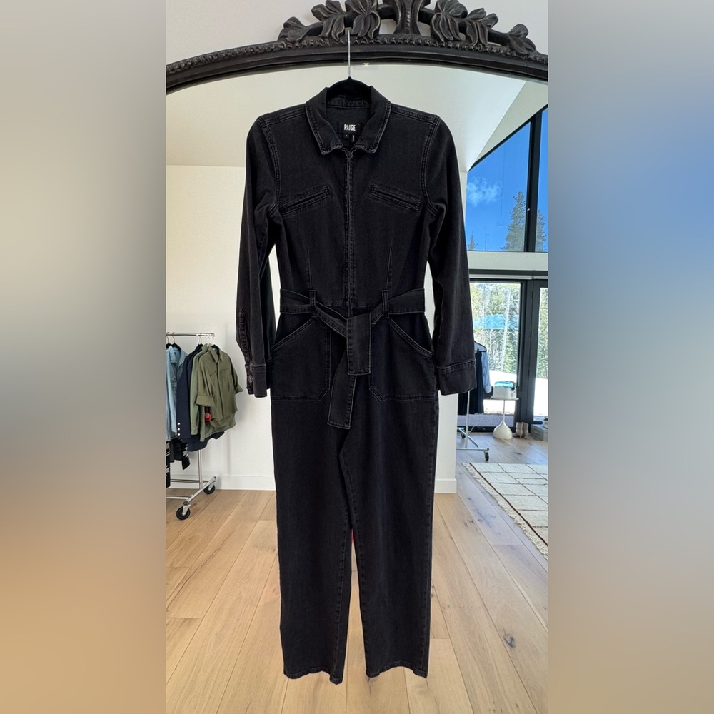 NWOT PAIGE Black Denim Tailored Jumpsuit with Plunging V-Neckline